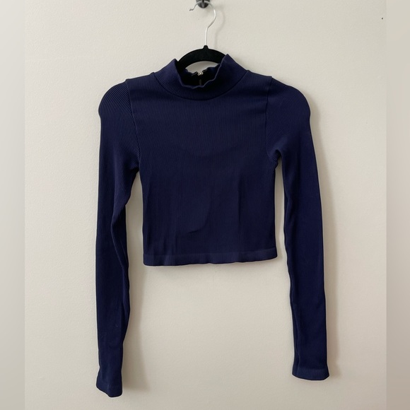 Marciano Navy close neck long sleeve crop top - Picture 1 of 3